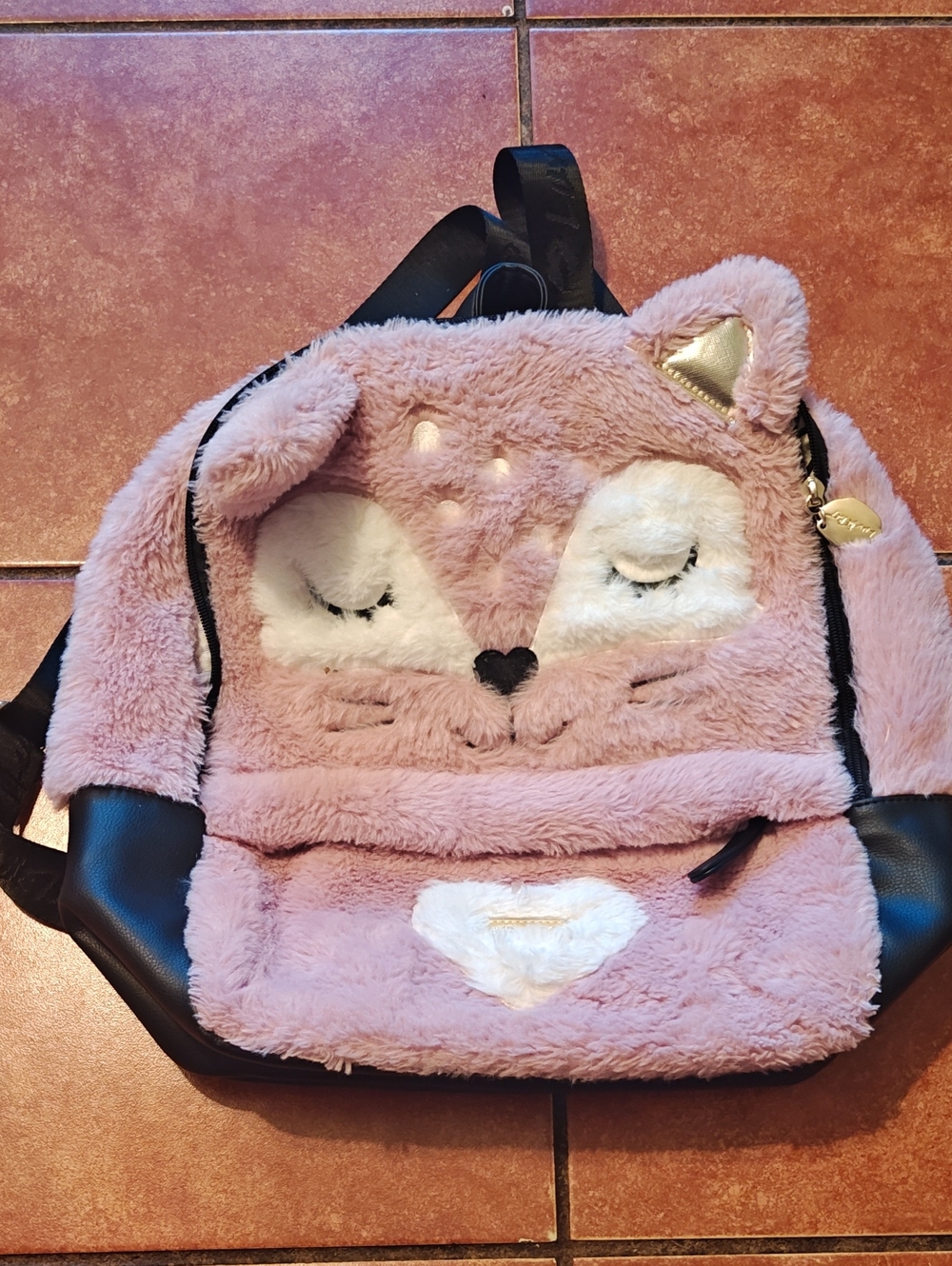 Betsey Johnson Plush Pink Fox Kids Backpack with Gold Ear Accents